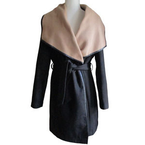 Worthington Black and Beige Wool Wrap Belted Cape M